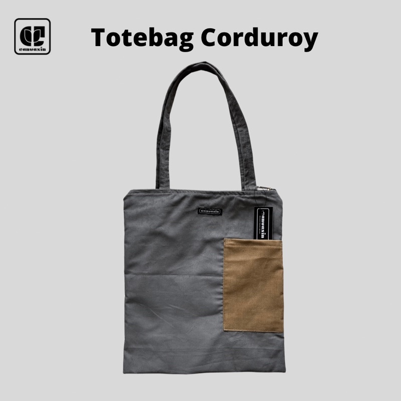 Tote bag bahan Corduroy Grey with khaki