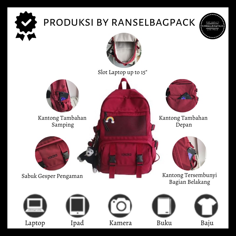 Tas Ransel Punggung Backpack Kanvas Bahu Simple Kekinian Model Casual Termurah Terbaru Korea Remaja Travel Baru Pria Wanita Cewek Cowok 001