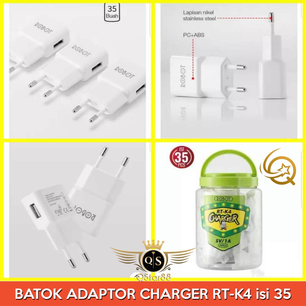 Batok Charger Robot RT-K4 kepala Charger Robot Kepala Casan adaptor Robot 1A RTK4 1Toples isi 35pcs
