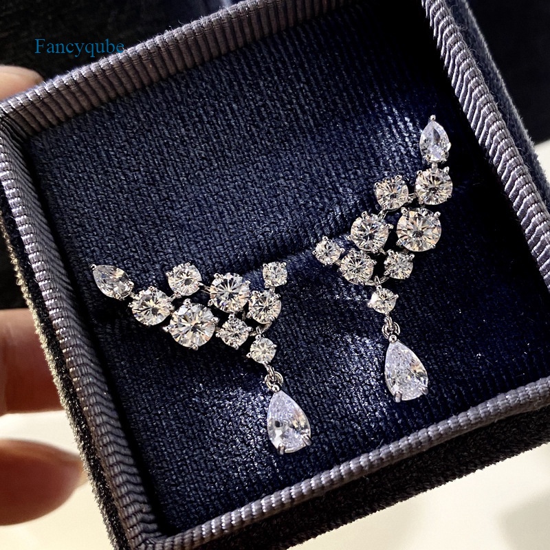 Fancyqube Anting Juntai Wanita Warna Silver Untuk Aksesoris Pesta Pernikahan