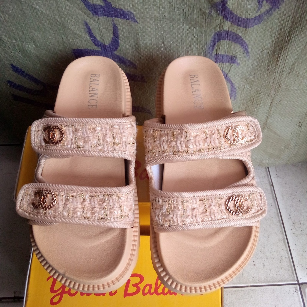 Sandal selop wanita dewasa Balance &amp; Alina 238-3 (36-40) FHASION PARIS KASUAL ELEGANT WARNA MEWAH VARIASI SULAM BENANG MAS SANDAL WANITA SANDAL PEREMPUAN SANDAL MASAKINI