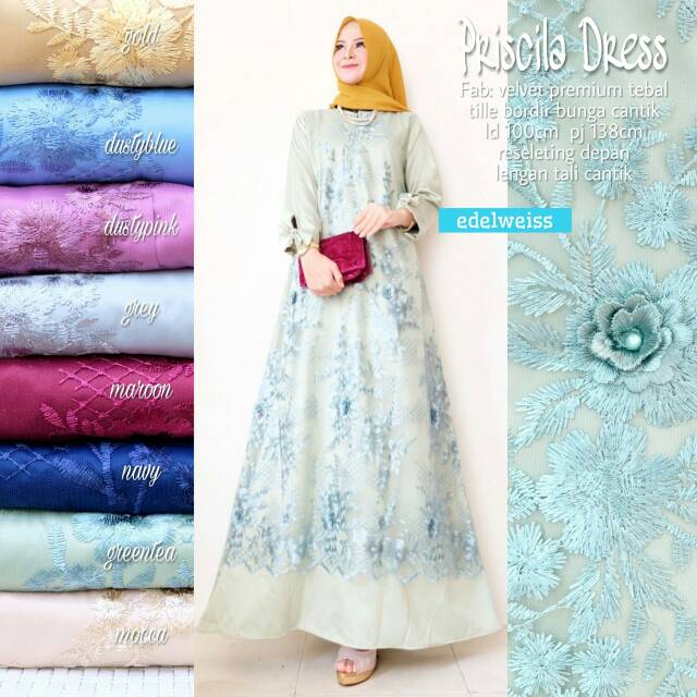 Priscila Dress Ori By Edelweiss | Gamis Syari | Gamis Kekinian | Gamis Busui | Maxy Dress