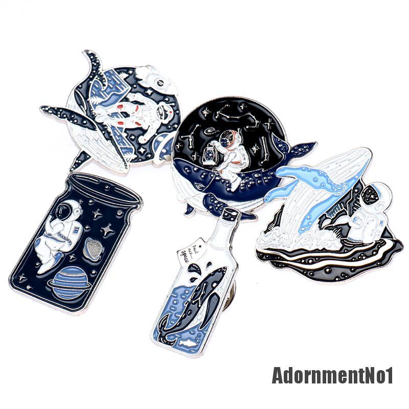 (Adornmentno1) 1pc Bros Pin Enamel Bentuk Astronot Whale