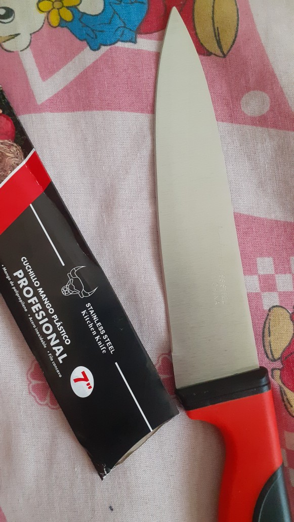 Knife Pisau Dapur Bahan Stainless Handle Karet Perpaduan Warna Merah Hitam