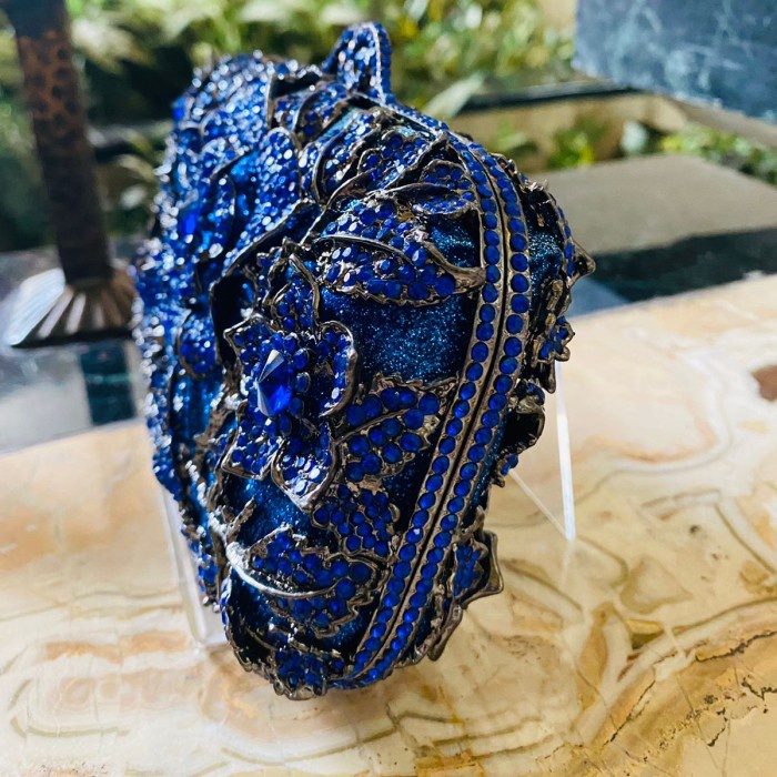 Tas Pesta / Rossini Clutch Swarovski Blue / Biru 29 Mewah Cantik