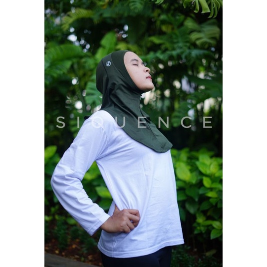 Siquence Motion Hijab Moss Green - Kerudung Olahraga Sports untuk Wanita dengan Slot Earphone