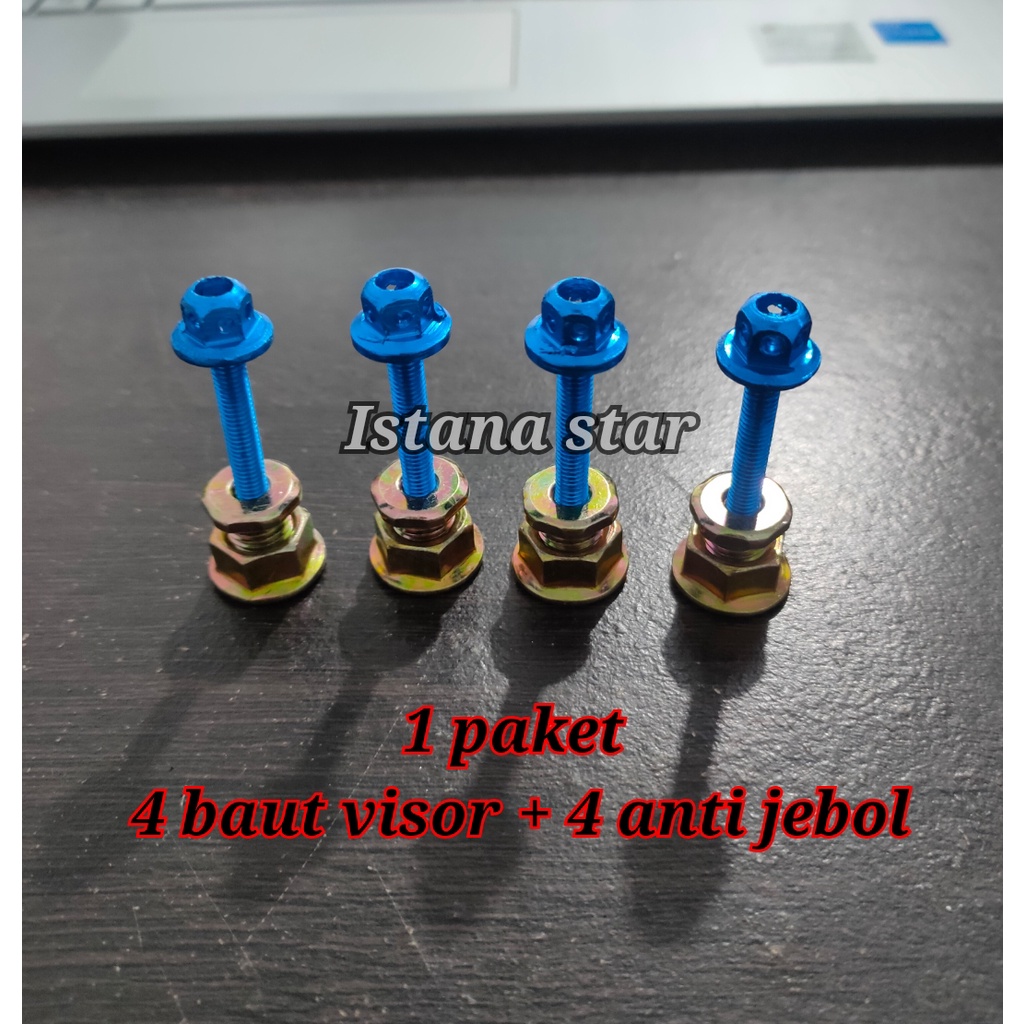 baut anti jebol 4biji + baut probot 4 biji blue buat pasang visor nmax dan lexy