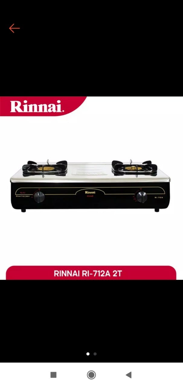 Kompor Gas Rinnai 2 Tungku Ri-712a / Ri712a / Ri 712 A Stainless Steel Bergaransi