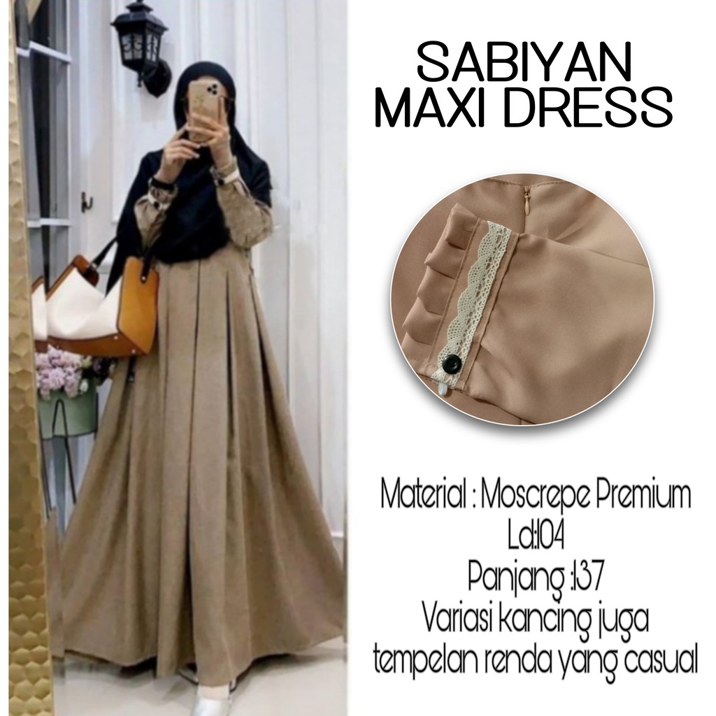 Terlaris !! Baju gamis wanita muslim terbaru 2022 SABIYAN MAXY DRESS ukuran L|XL-LATTE