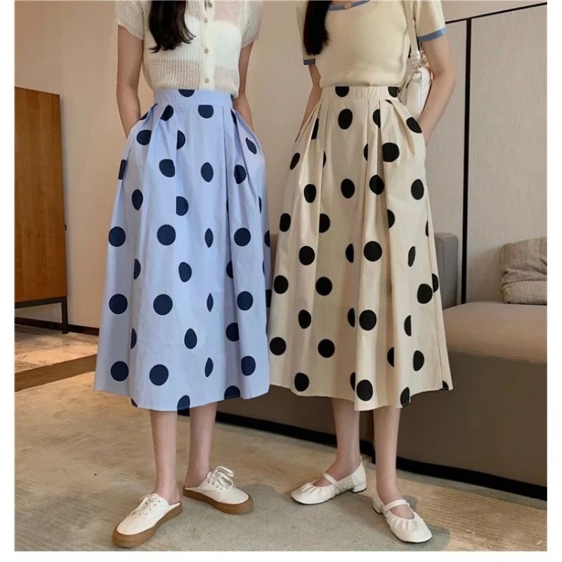 MDLV ~ 5124 POLKA MIDI SKIRT ROK POLKADOT ROK PANJANG CEWEK LONG SKIRT ROK COTTON FASHION IMPORT