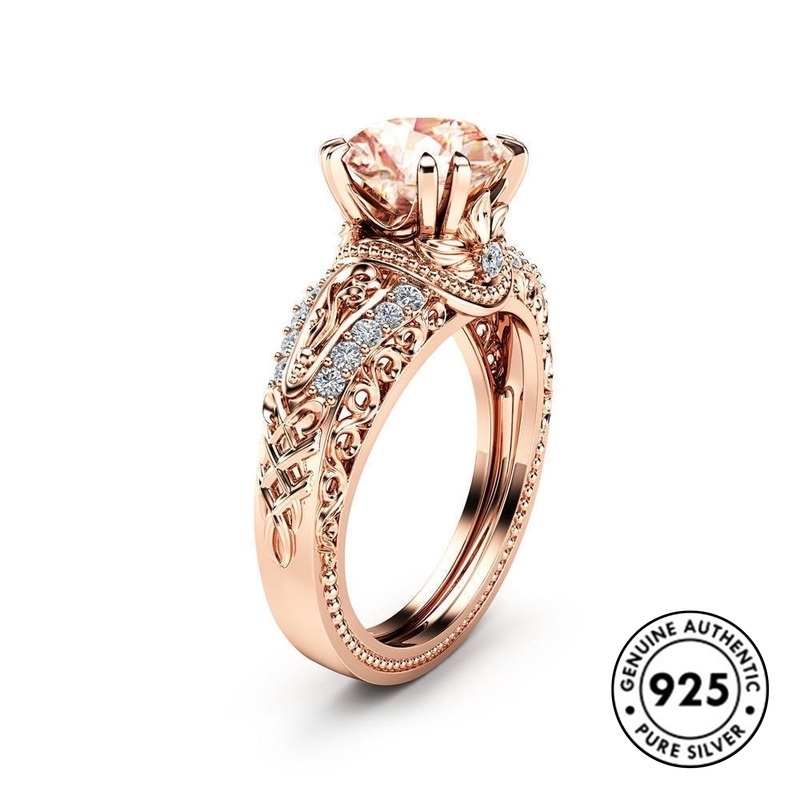 Cincin Sterling Silver 925 Model Hollow Hias Berlian Elegan Untuk Wanita