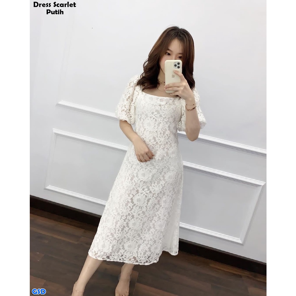 Scarlet/Gaun Pesta Wanita  Dress Asli Baju Natal Casual Bahan Brukat Corneli Lapis Furing