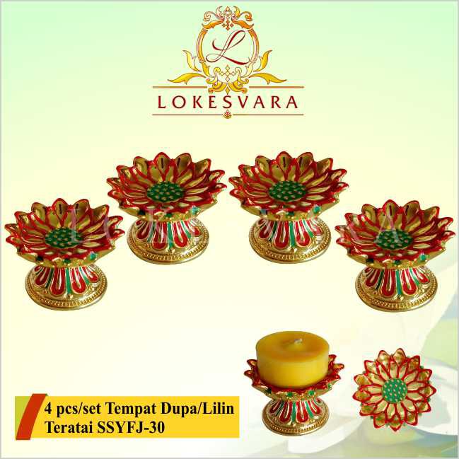 Tempat Lilin (Candle Holder) Sembahyang Logam Teratai