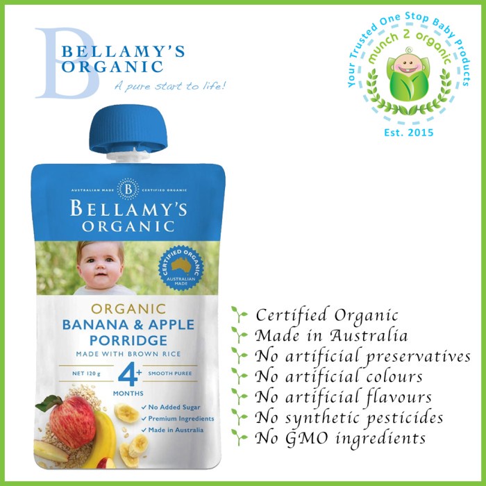 

ROMAN BELLAMY'S ORGANIC BANANA APPLE PORRIDGE READY TO SERVE BABY FOOD