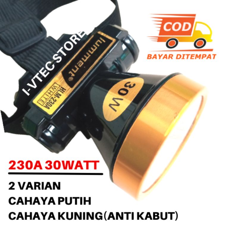 Senter Kepala  30 Watt Lumment HLM-230A Putih/Kuning  Super Terang