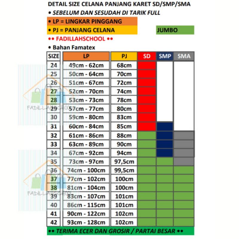 Celana SD/SMP/SMA PUTIH panjang seragam sekolah bahan FAMATEX