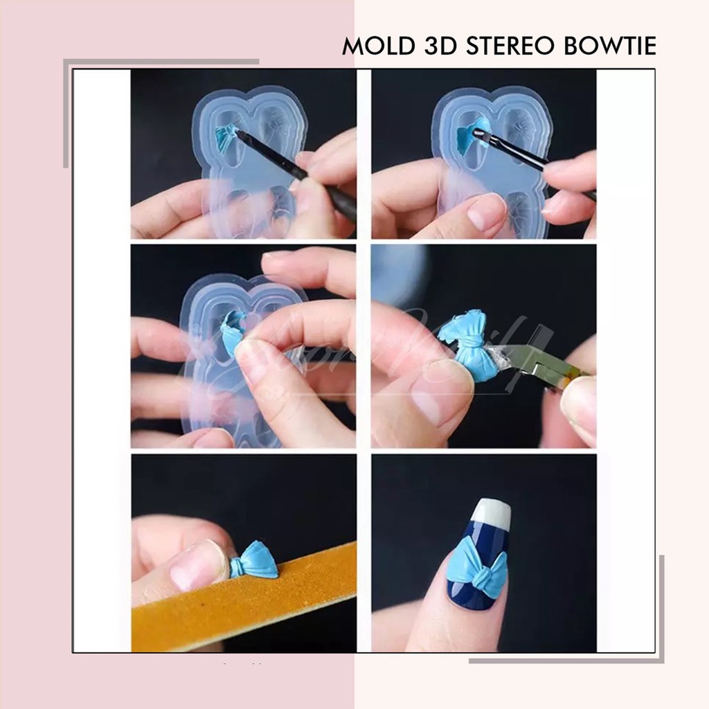 Mold 3D stereo bowtie nail art cetakan pita 3d nails hiasan kuku silicone mold