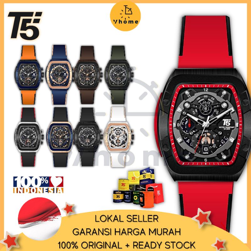 Vhome - Jam Tangan Pria T5 Original Chronograph  Karet/Silikon Waterproof + Exclusive Box & Paper Ba