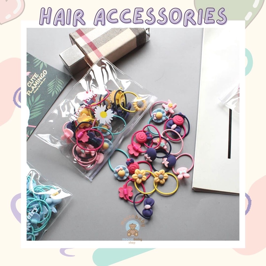 MBSS - IKAT RAMBUT BLOSSOM 20PCS Ikat Rambut Anak Karakter / Ikat Rambut Korea Anak / Ikat Rambut Elastis FREE POUCH