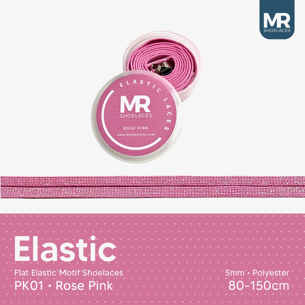 MR Shoelaces PK01 Elastic Rose Pink Tali Sepatu Flat Elastis 80cm 100cm 120cm 150cm