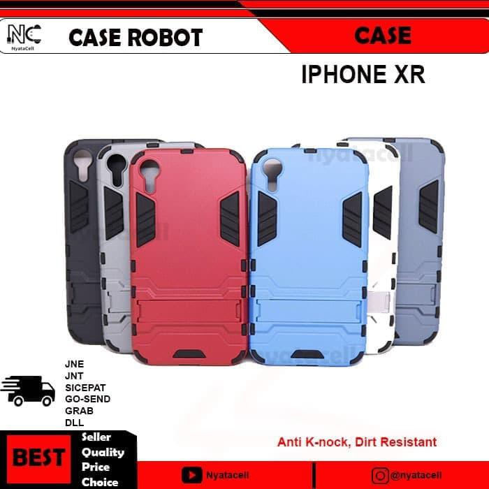 SUPER PROMO IPHONE XR CASE ROBOT RUGGED ARMOR HARD COVER RUBBER CASING - HITAM