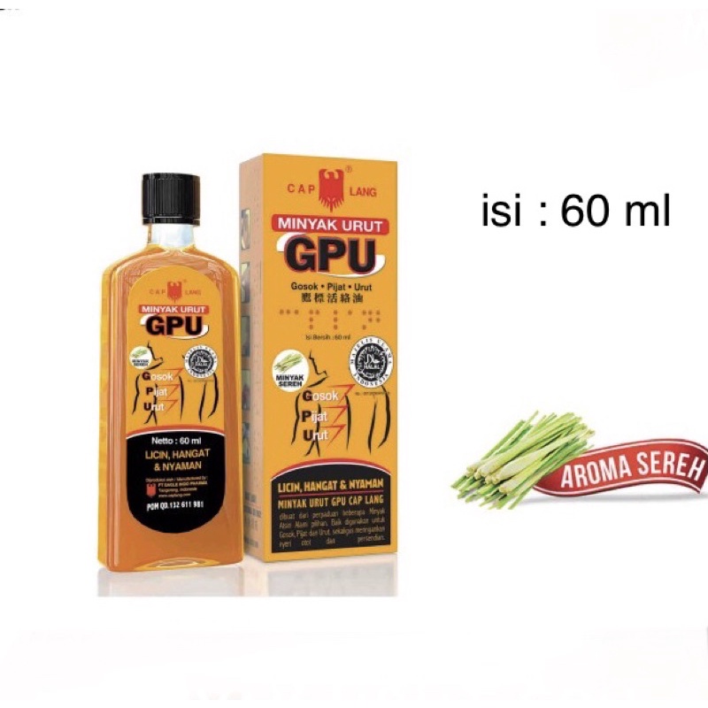 Minyak urut GPU 60 ml/GPU/ minyak pijat urut