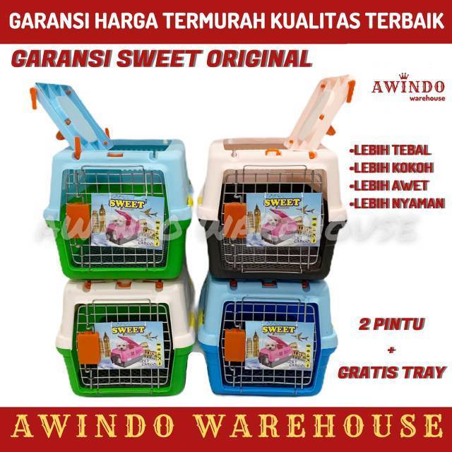 PET CARGO KUCING BESI - Rumah Kandang Kargo Kucing Anjing Kelinci 50x35x35 Pet Carrier 2 Pintu