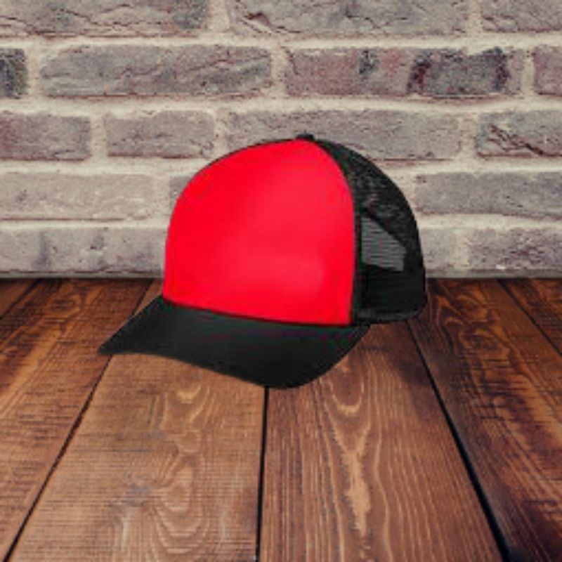 TOPI TRUCKER POLOS MOTIF HITAM-MERAH KEREN