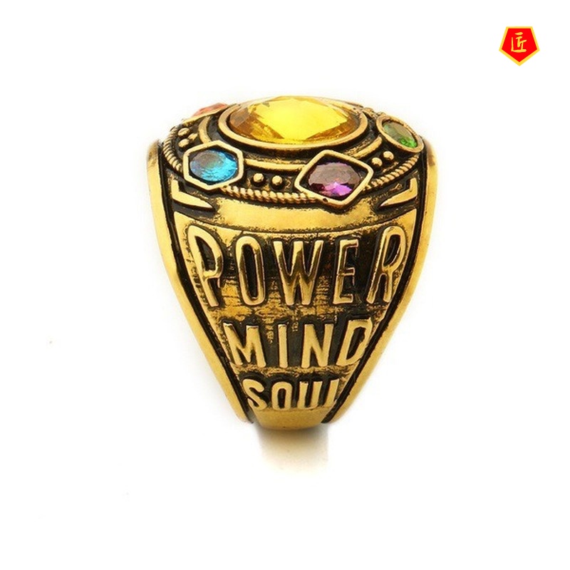 [Ready Stock]New Creative Six Gem Rings Vintage Gold