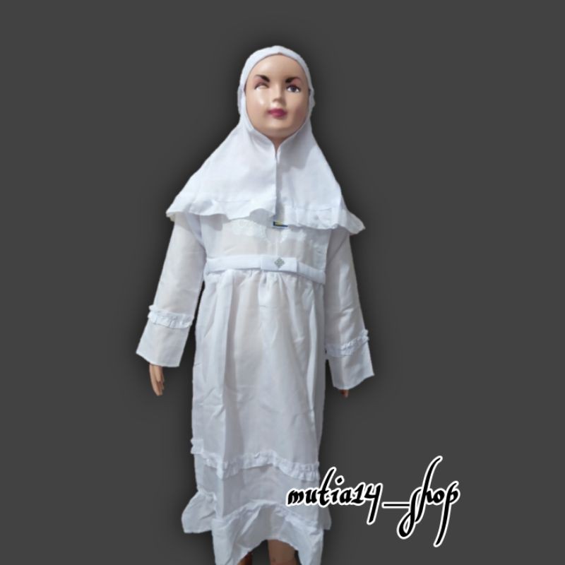 gamis anak warna putih / baju kurung anak perempuan bahan dobby / baju muslim anak pra sekolah