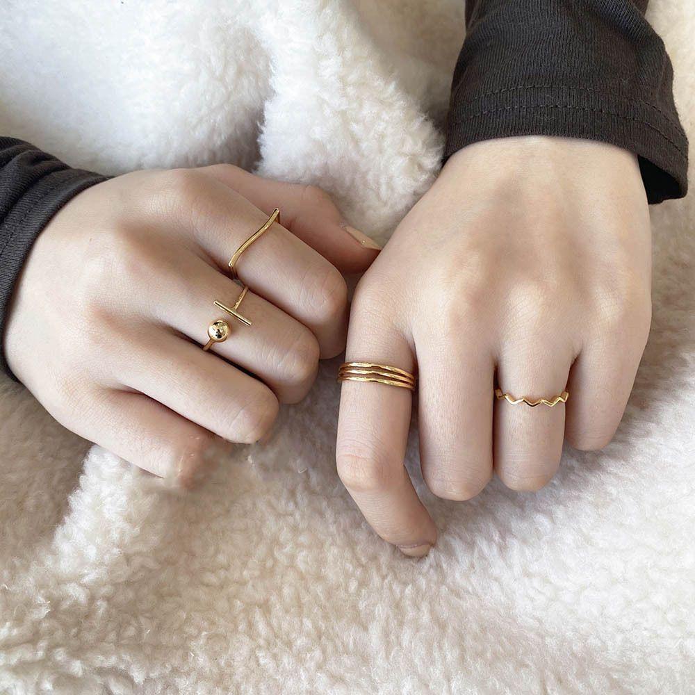 Mxbeauty Wanita Set Cincin Mewah INS Geometri Pesta Perhiasan Hadiah Adjustable Vintage Korea Style Rings