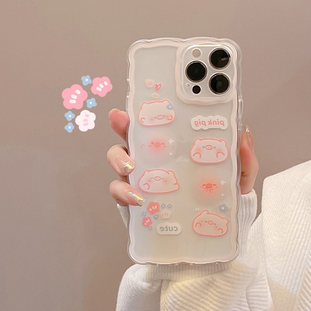 IPHONE Wanita Pink Babi Berbentuk Gelombang Transparan Phone Cover Untuk Iphone7 8 PLUS X XR XS 11 12 13 14 MINI PRO MAX SE 2020 Soft Case