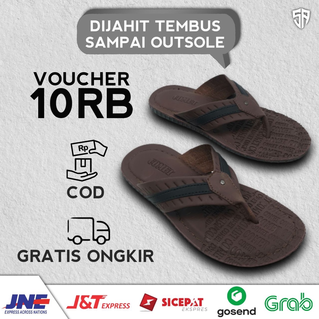 Sendal Sandal Sedal Saber Pria Laki Laki Cowok Casual Kulit Dewasa Kekinian Keren Terbaru