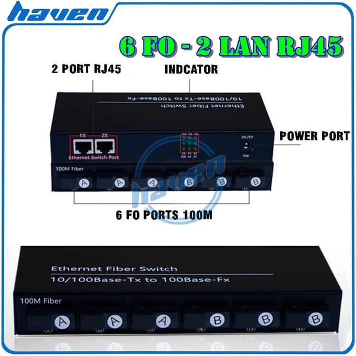 Media Converter 6 Port FO Switch Fiber Optic 6 Port SC 100 Mbps