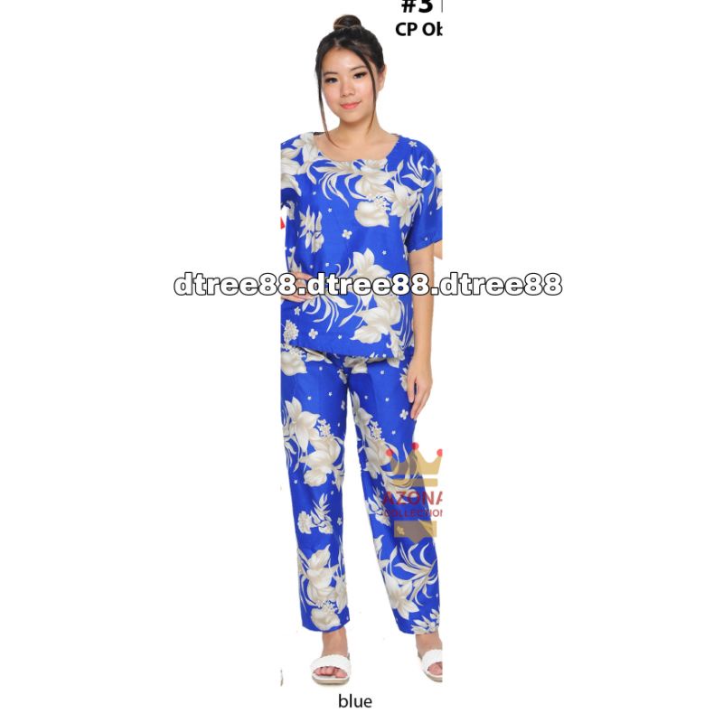 Dtree .baju tidur piyama dewasa cp oblong motif bunga  / baju tidur dewasa katun eropa-Tulip new biru