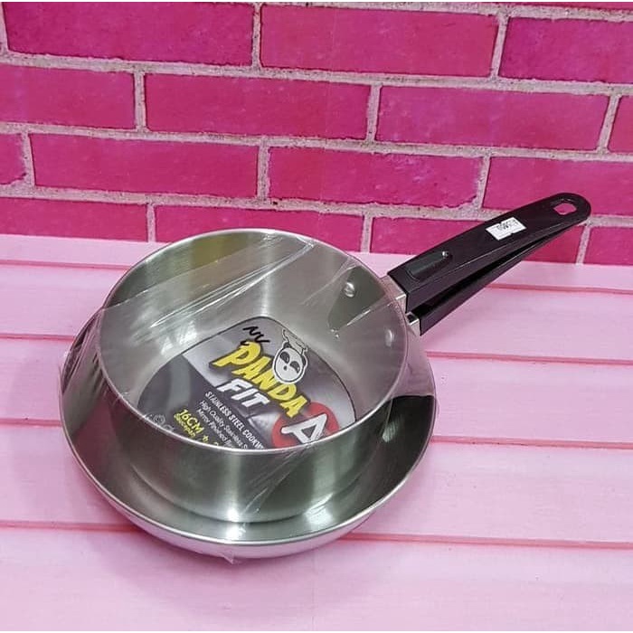 Maspion SS Panda Set Fit A Milkpan / Panci Susu 16 cm + Frypan / Panci Wajan Penggorengan 20 cm Stainless Steel Panci 2 Pcs Set - Silver