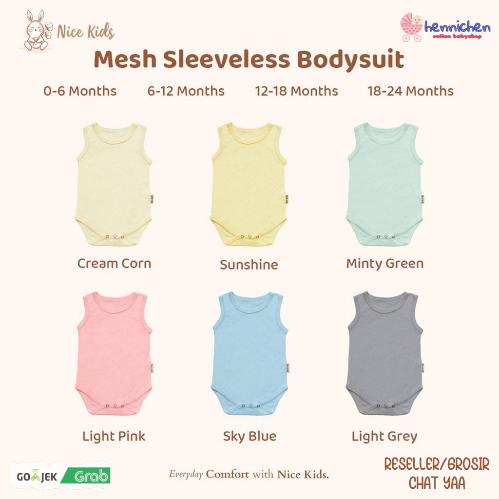 NICE KIDS MESH SLEEVELESS BODYSUIT BAJU BAYI BODYSUIT BAYI 0-24 BULAN