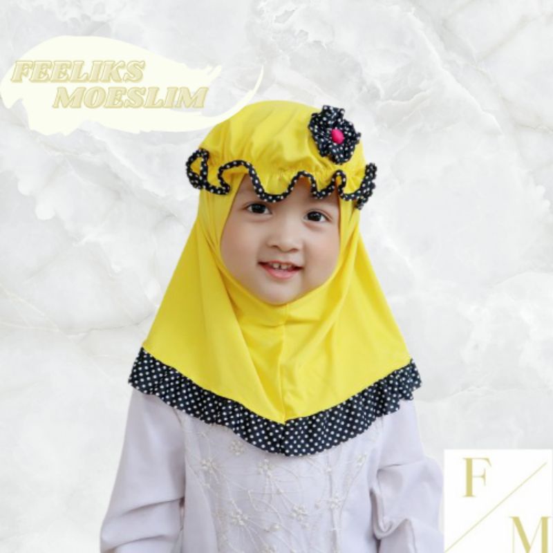 Hijab Anak Topi List Polka / Hijab nyaman lucu murah kualitas PREMIUM