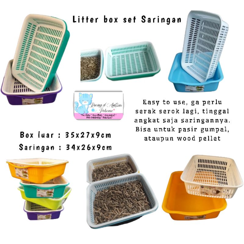 litter box dengan saringan box saring tempat pup kucing dengan saringan wood pellet pasir gumpal