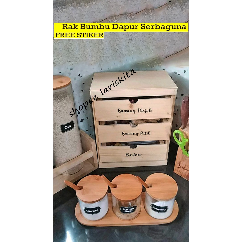 RAK LACI FREE STIKER RAK BUMBU DAPUR/RAK BAWANG SUSUN 3 MINIMALIS PREMIUM