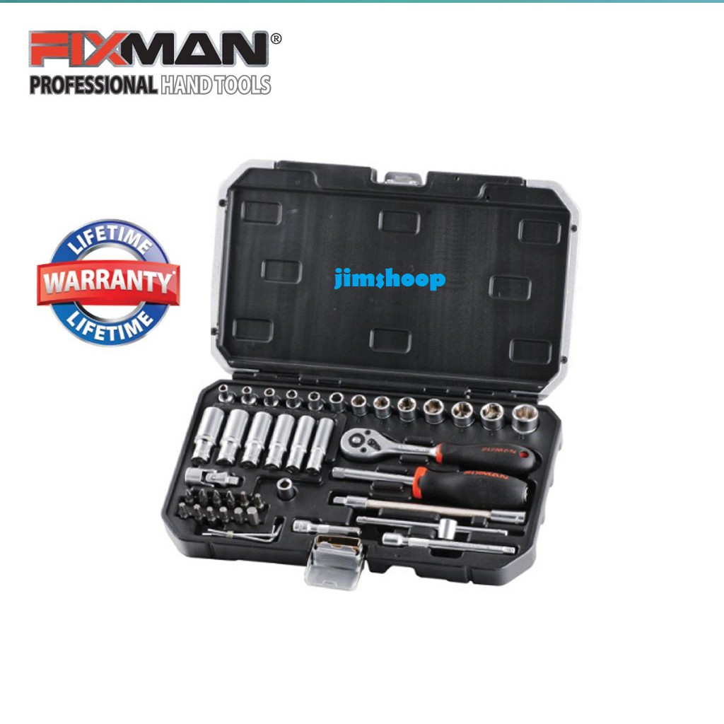 set kunci sock fixman 42pc DR1/4" / Fixman Omc-B2042M 42-Pc 1/4 Inc Dr Socket Tool Set - Kunci Sock