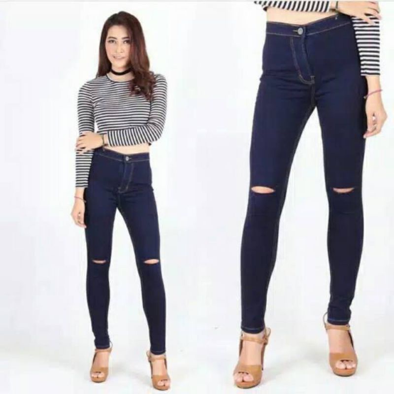 CELANA HAIGHWAIST HW JEANS ATAS PINGGANG/ HW JEANS SOBEK RIPPED