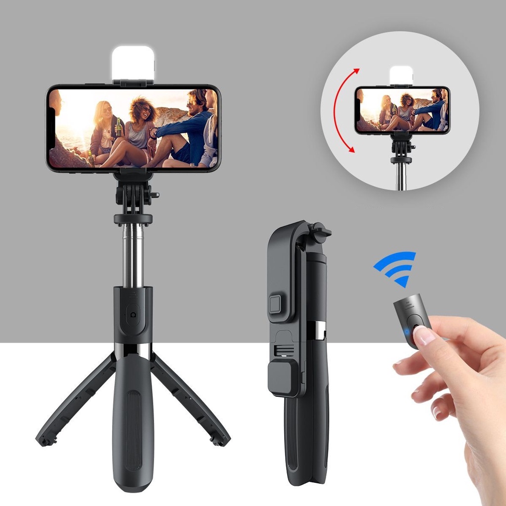 Tripod Tongsis Bluetooth Remot Selfie Stick LED Flash S10