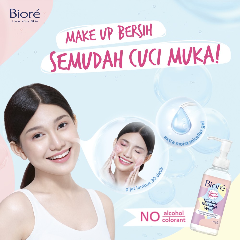 Biore Make Up Remover Cleansing Gel Untuk Light Make Up Micellar Massage Wash Non Alcohol 90 ml