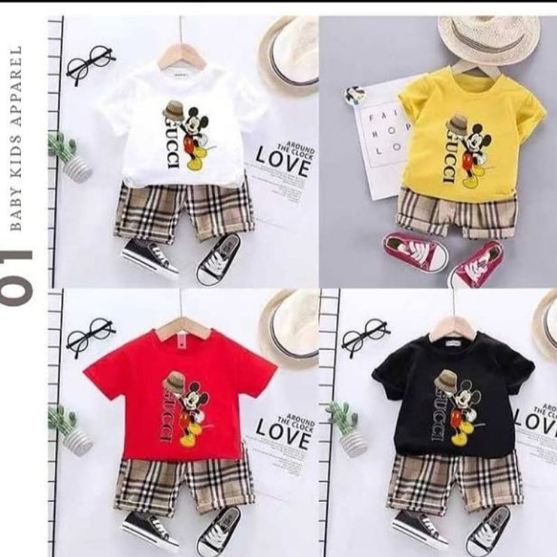 Baju anak laki-laki set gucci boy mickey (import) 4 colour