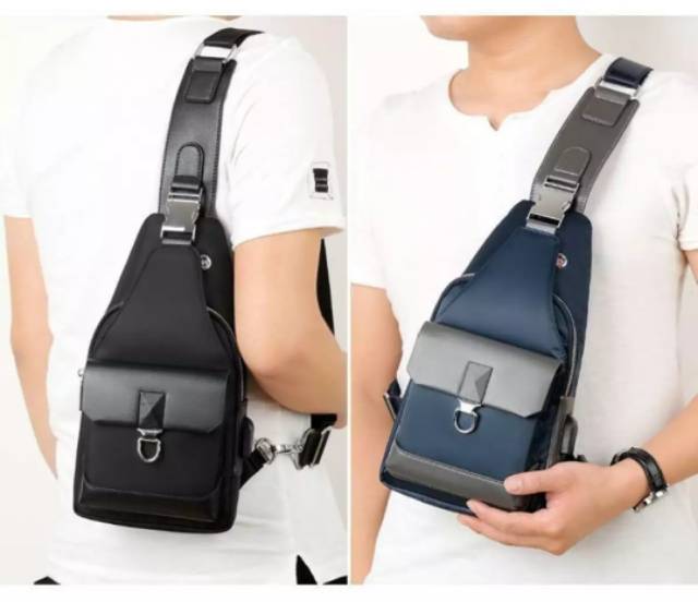 Tas Selempang Pria Murah Anti Air - Timothy Bag Hitam dan Navy bonus Dompet + Jam Tangan LED