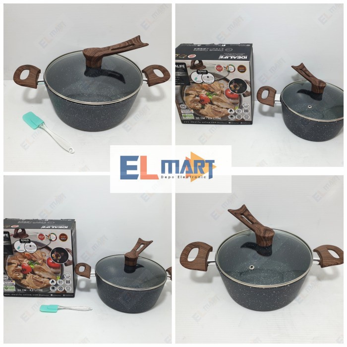 Panci Soup Tutup Kaca Marble Coating 20cm Idealife Casserole IL 20CR