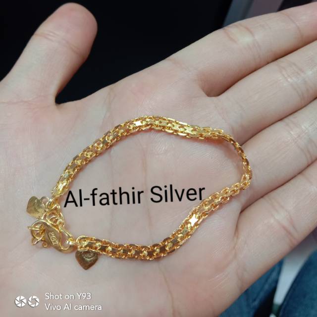 Gelang tangan double medan anak perak sepuh mas murni 24k