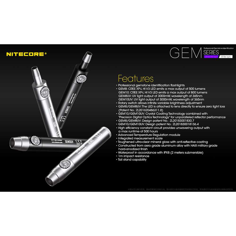 IDN TOOLS - Nitecore GEM8 Senter Indentifikasi Batu Mulia XP-L HI V3 500 Lumens