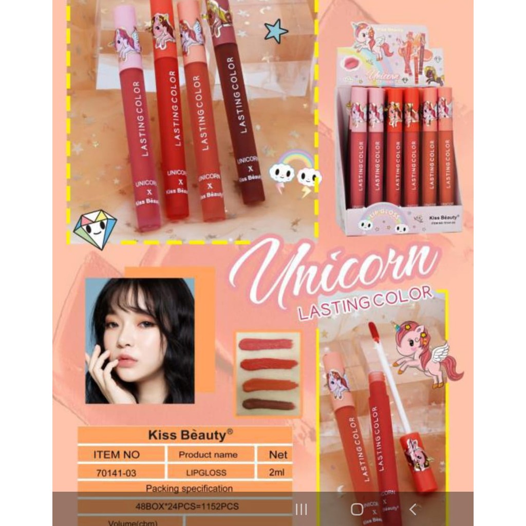 (CYBER) COD TERMURAH LIPCREAM   KISSBEAUTY LONGLASTING UNICORN 70141